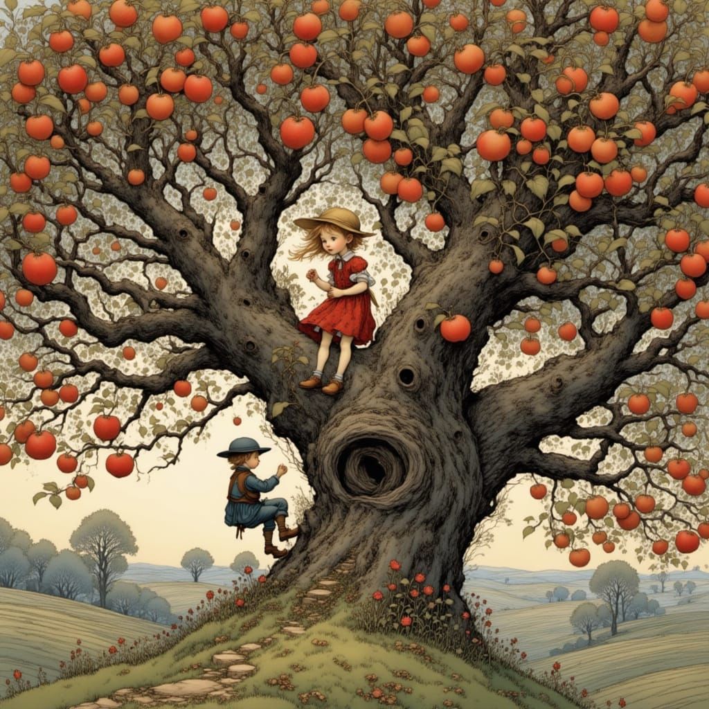 Siblings Hide in Blossoming Apple Tree Wonderland