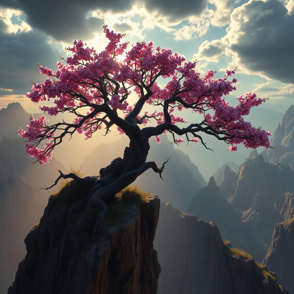 Dark Fantasy Cherry Blossom Tree in Minecraft Landscape