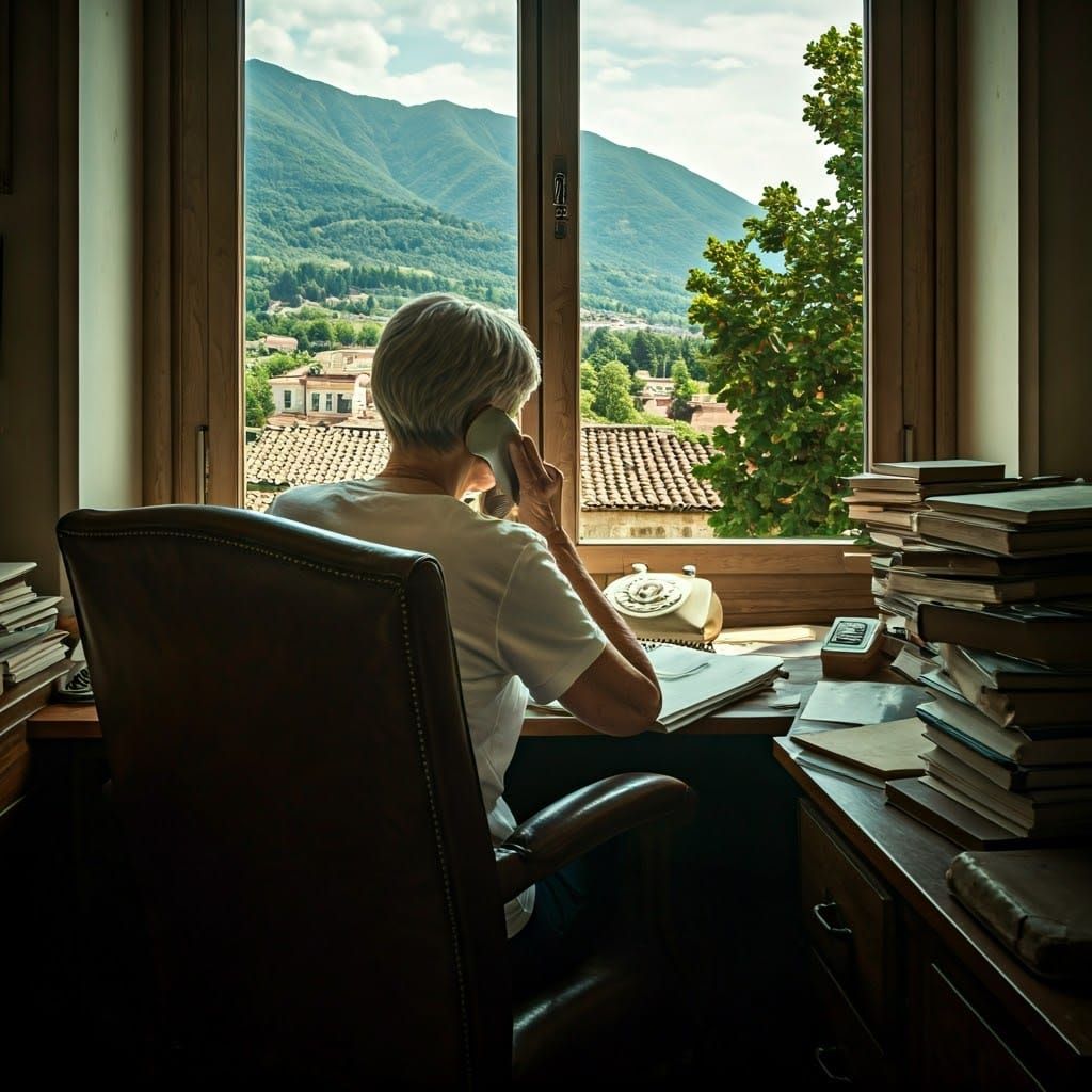 Woman at Desk in Literary Scene, Cinematic Style