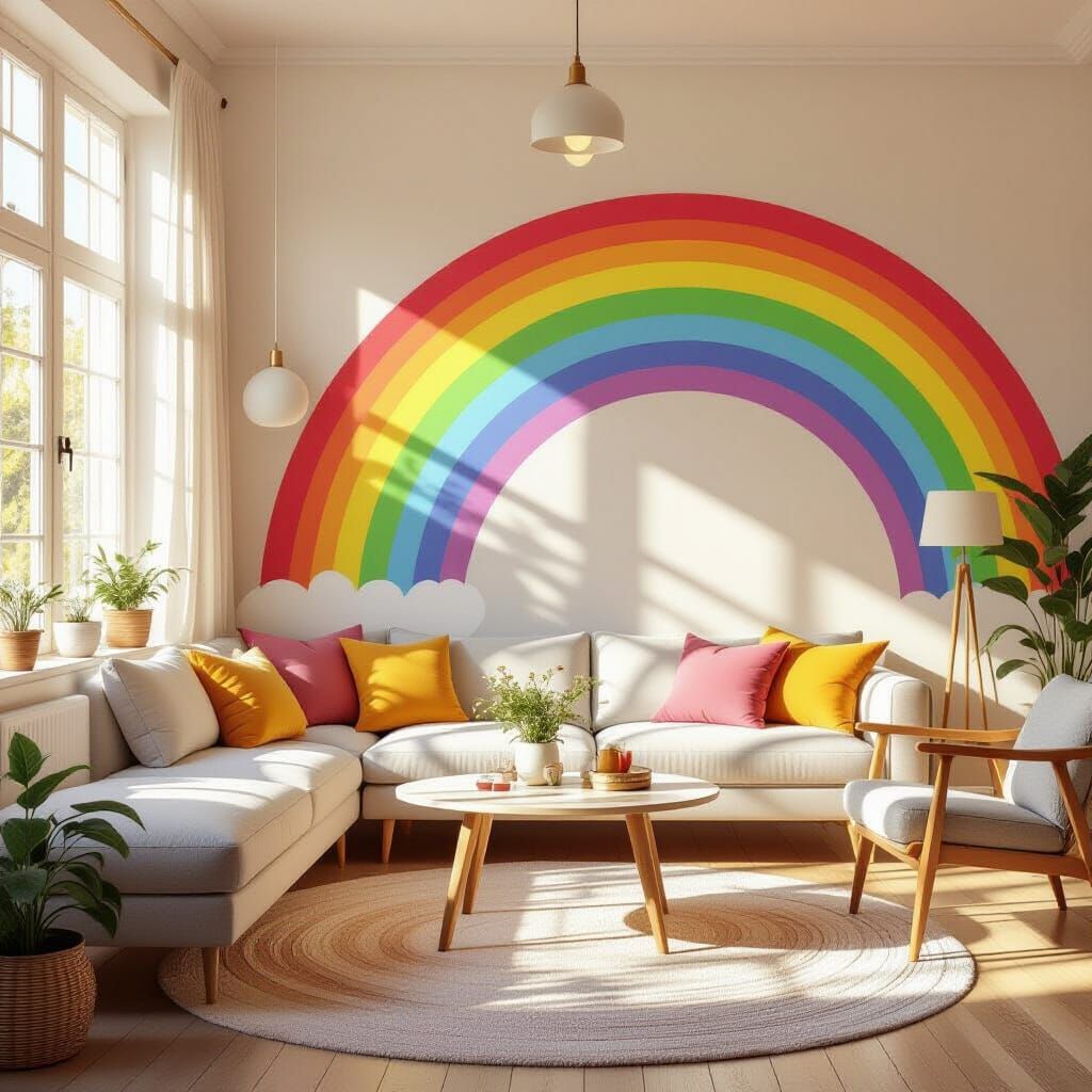 Rainbow in Living Room, Surreal Pop Art Style