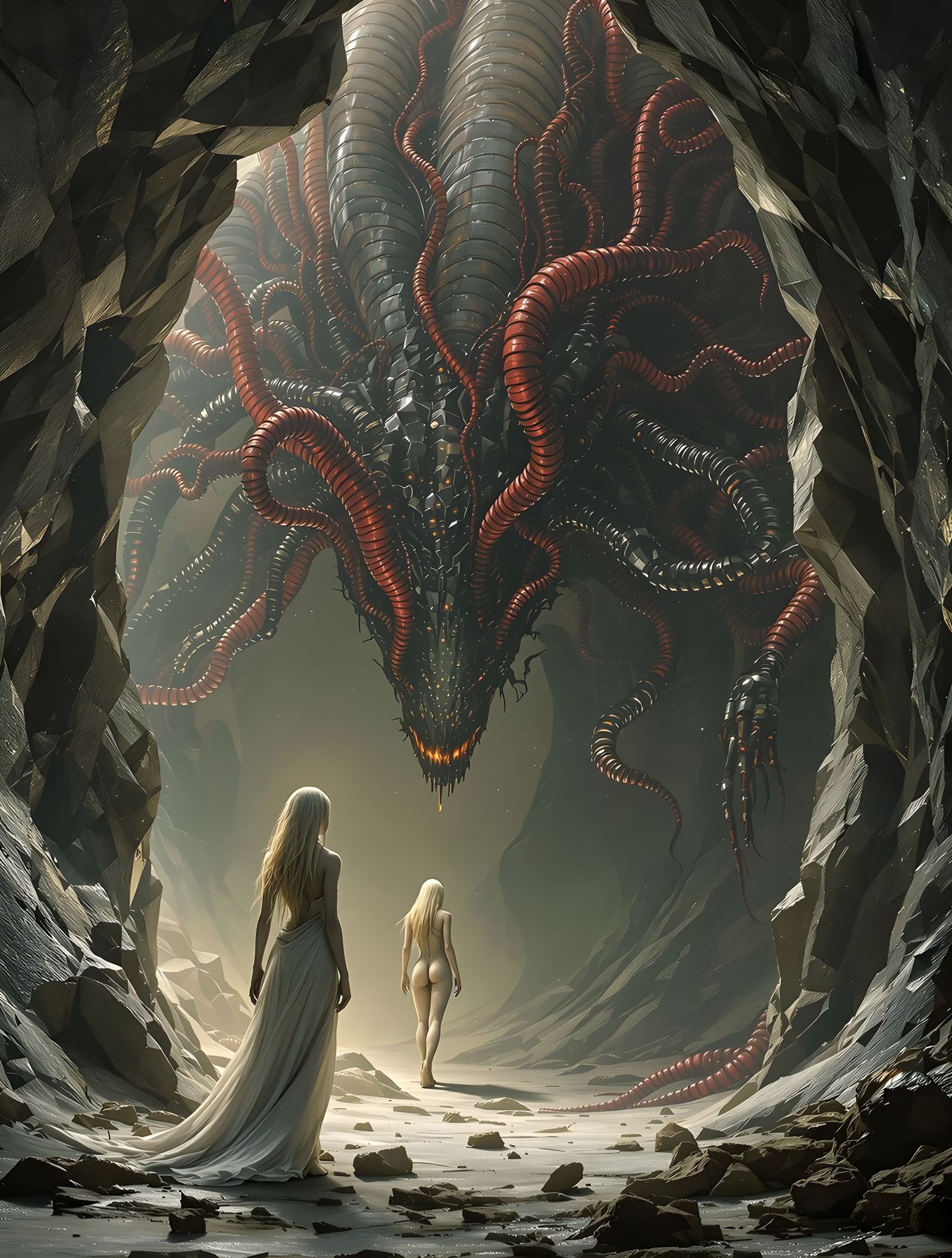 Nightmare Confrontation in Grimdark Horror Fantasy Style