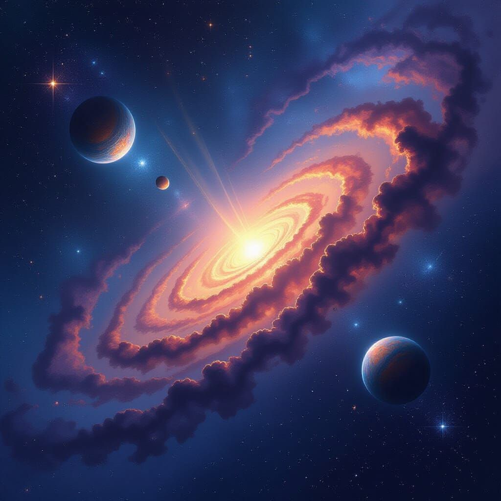 Twinkling Galaxy with Planets in Watercolor Style