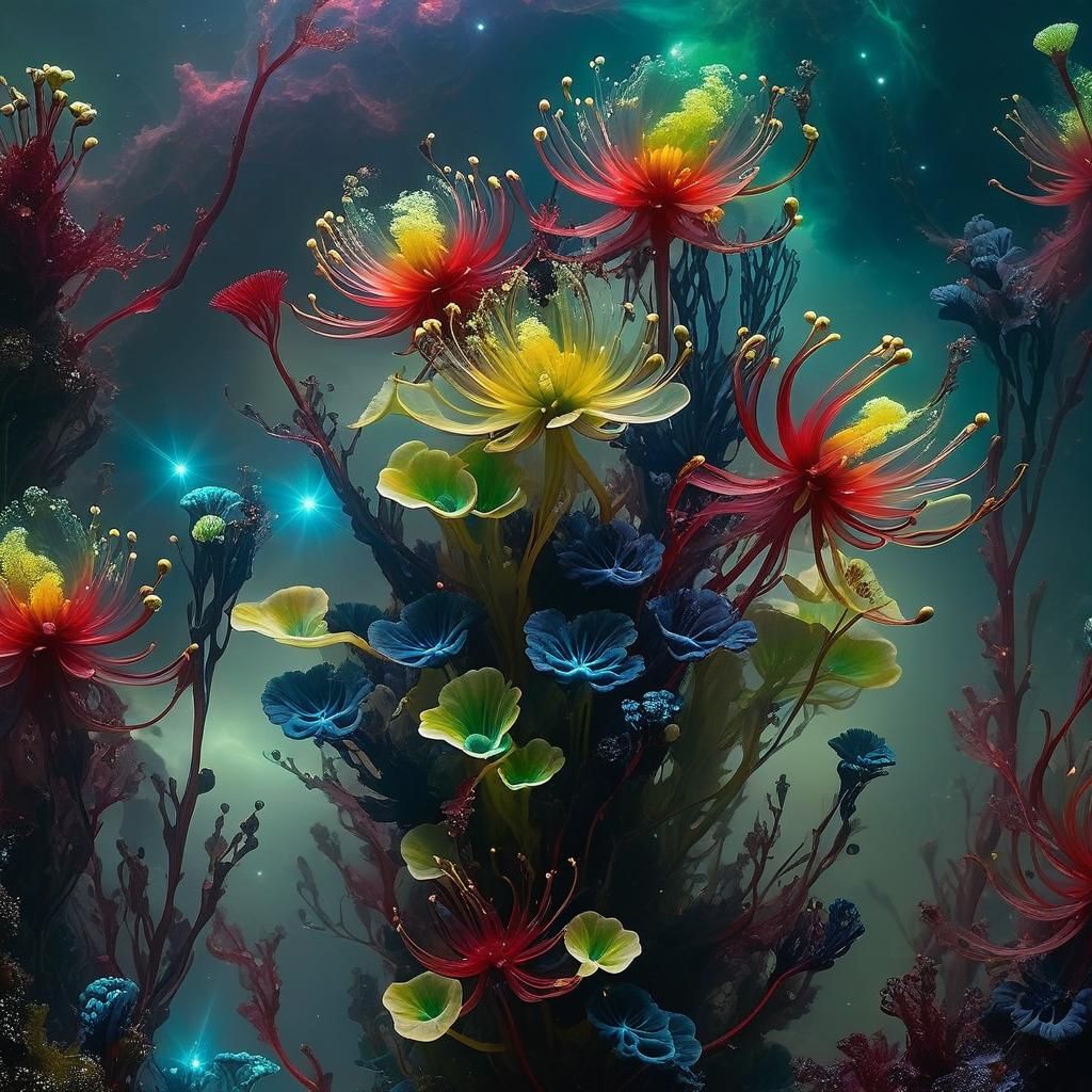 Bioluminescent Flower in Nebula Space: Digital Art