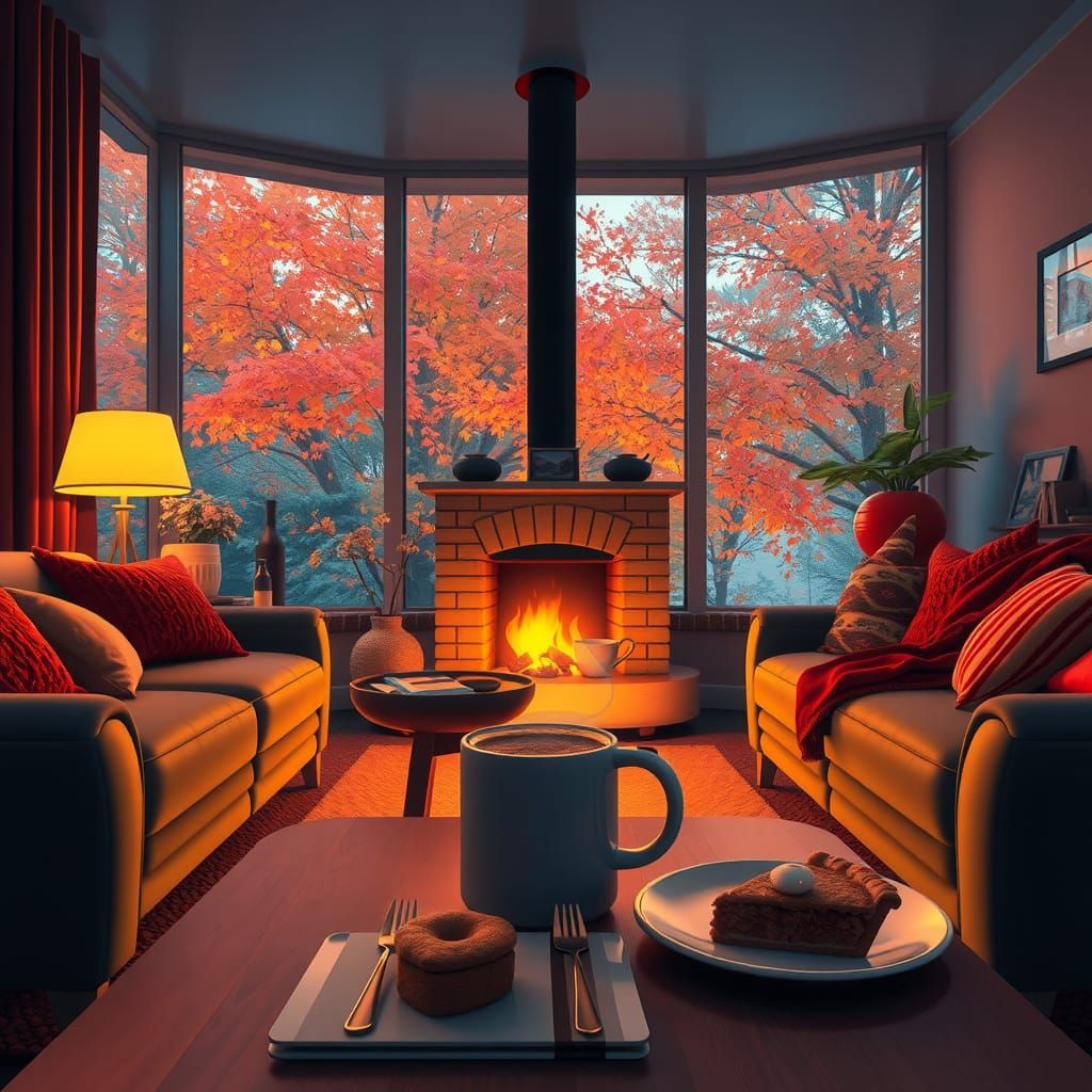 ✨🍂A cozy autumn evening scene with hot cocoa and apple pie�...