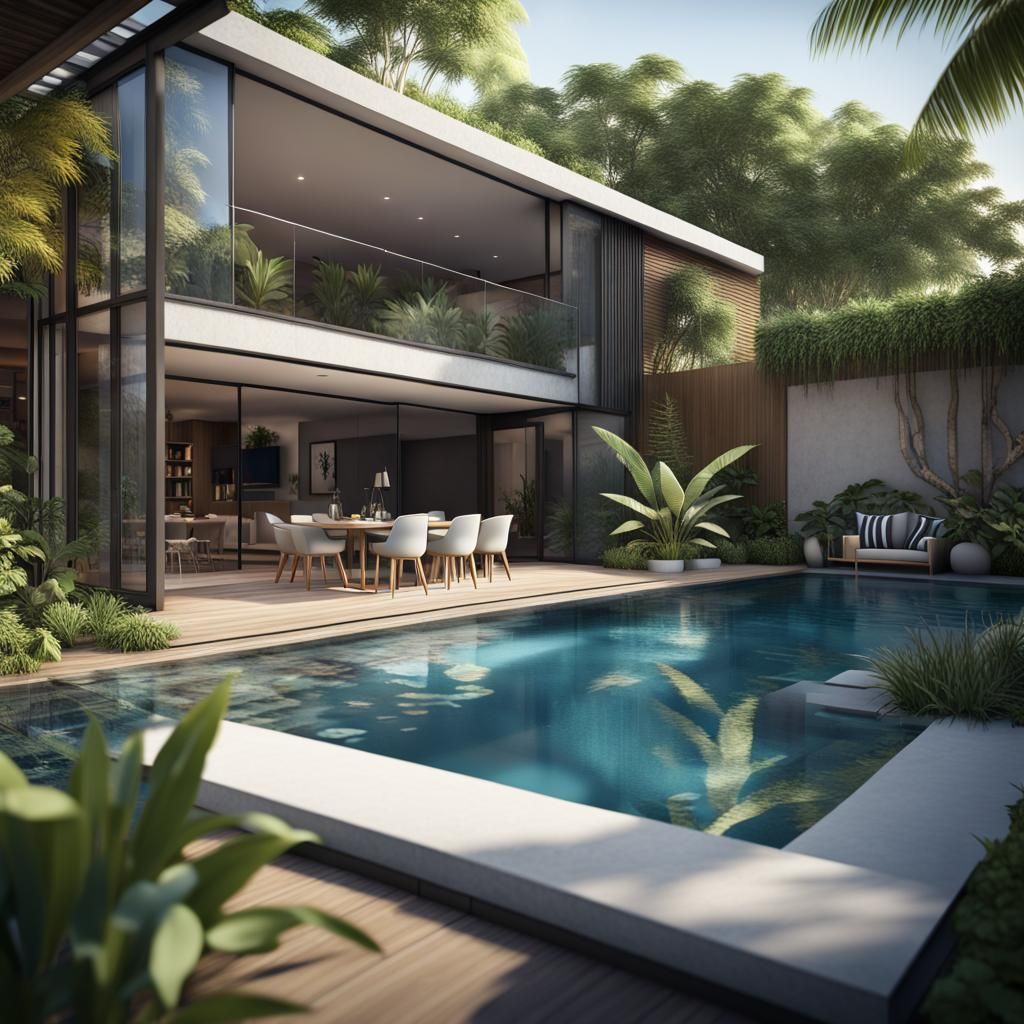 Townhouse Garden Oasis with Natural Pool in 8K