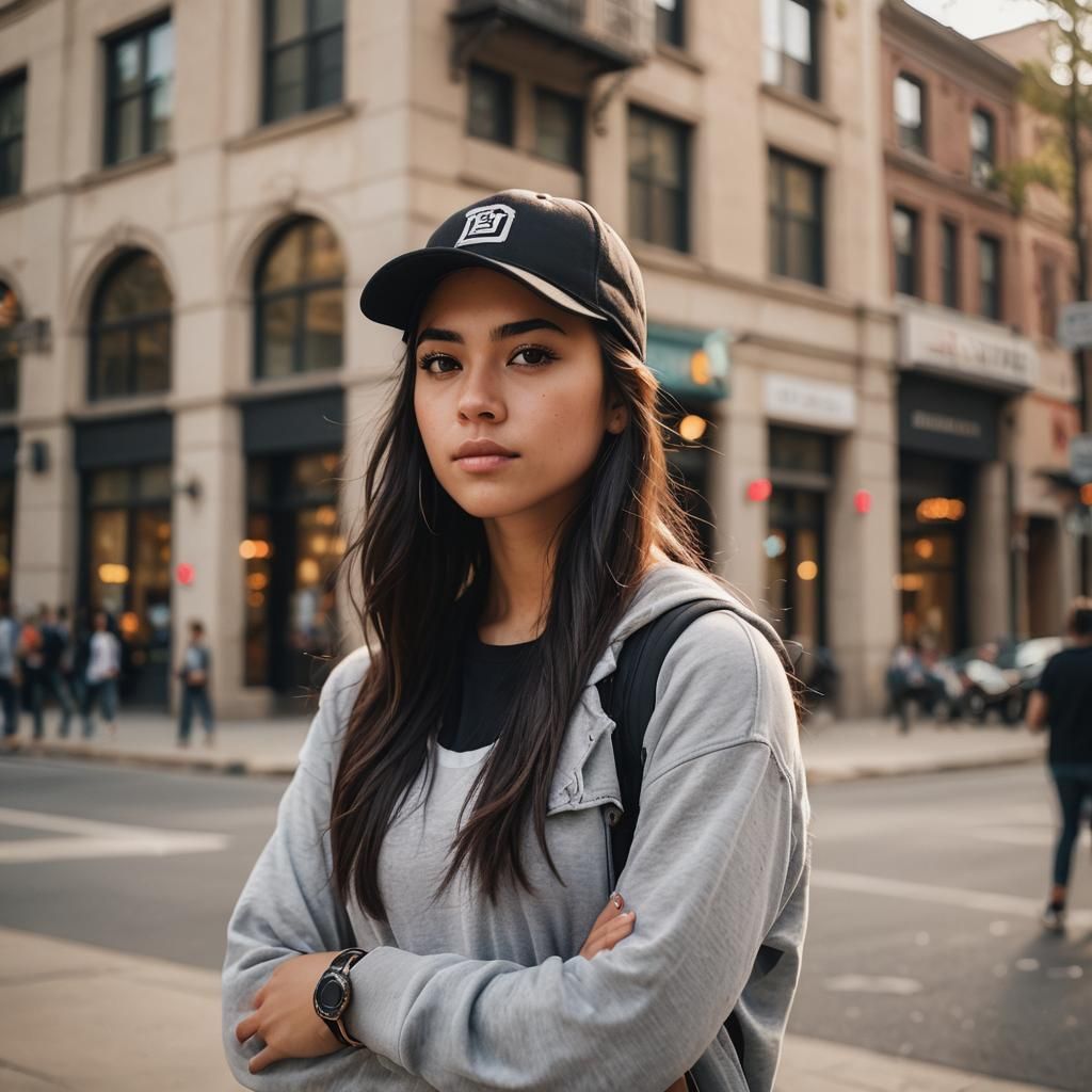 Expressive Portrait of Young Latina in City Street