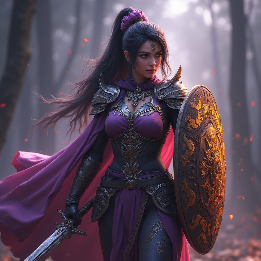 Tiger Warrior Woman with Sword in Fantasy Art