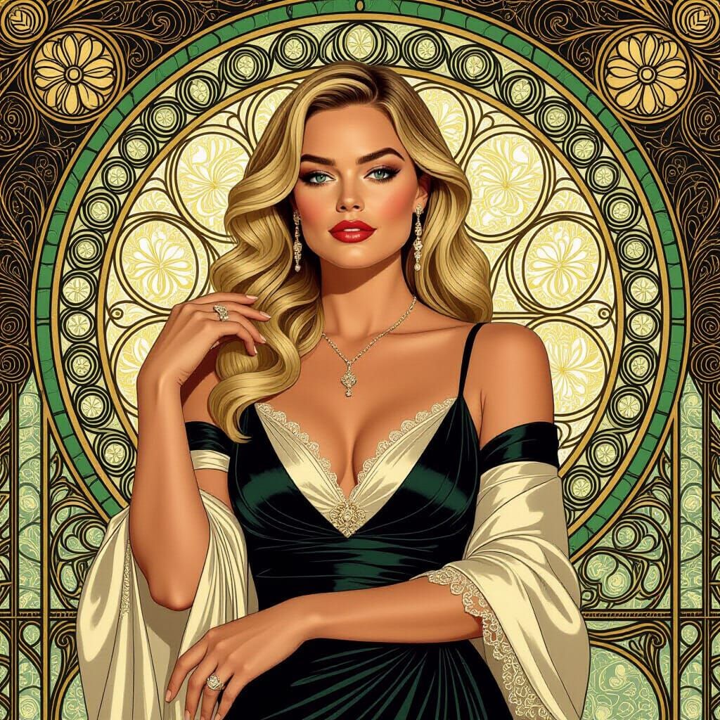 Margot Robbie in Art Nouveau Style