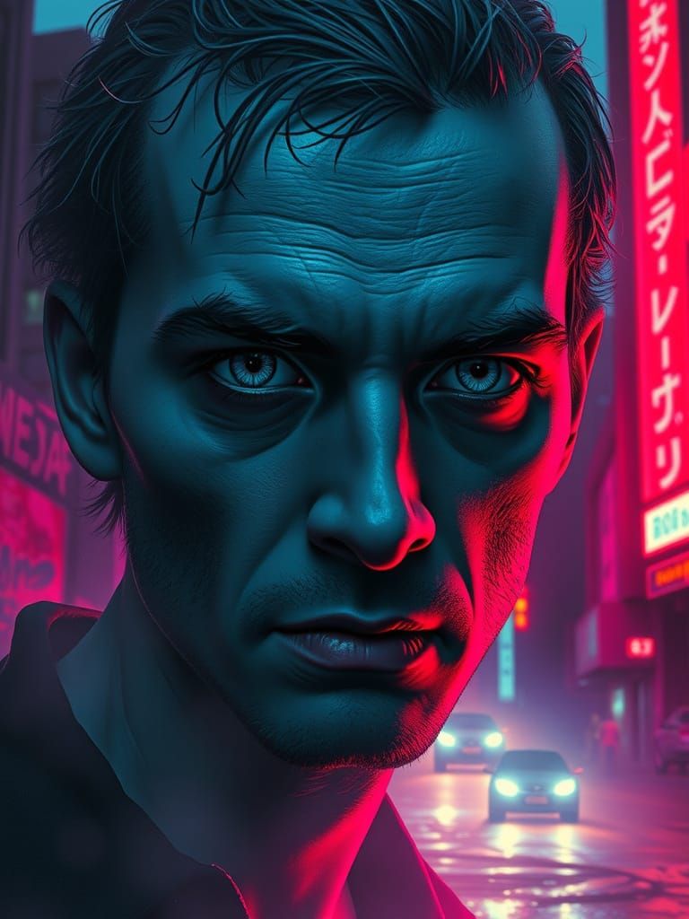 Cyberpunk Dystopia in a Futuristic World of Neon Blues and F...