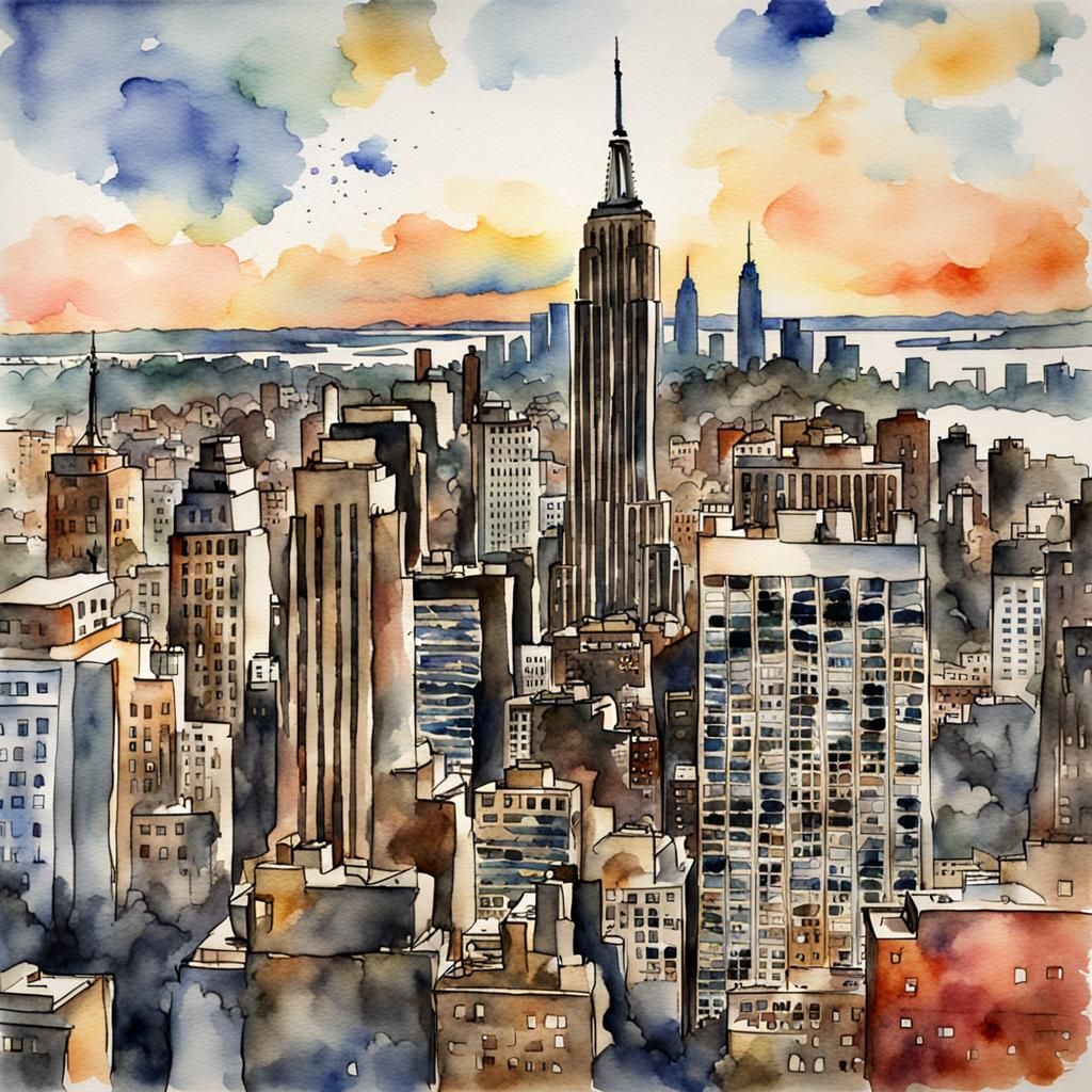 Watercolor Empire State Building Art
