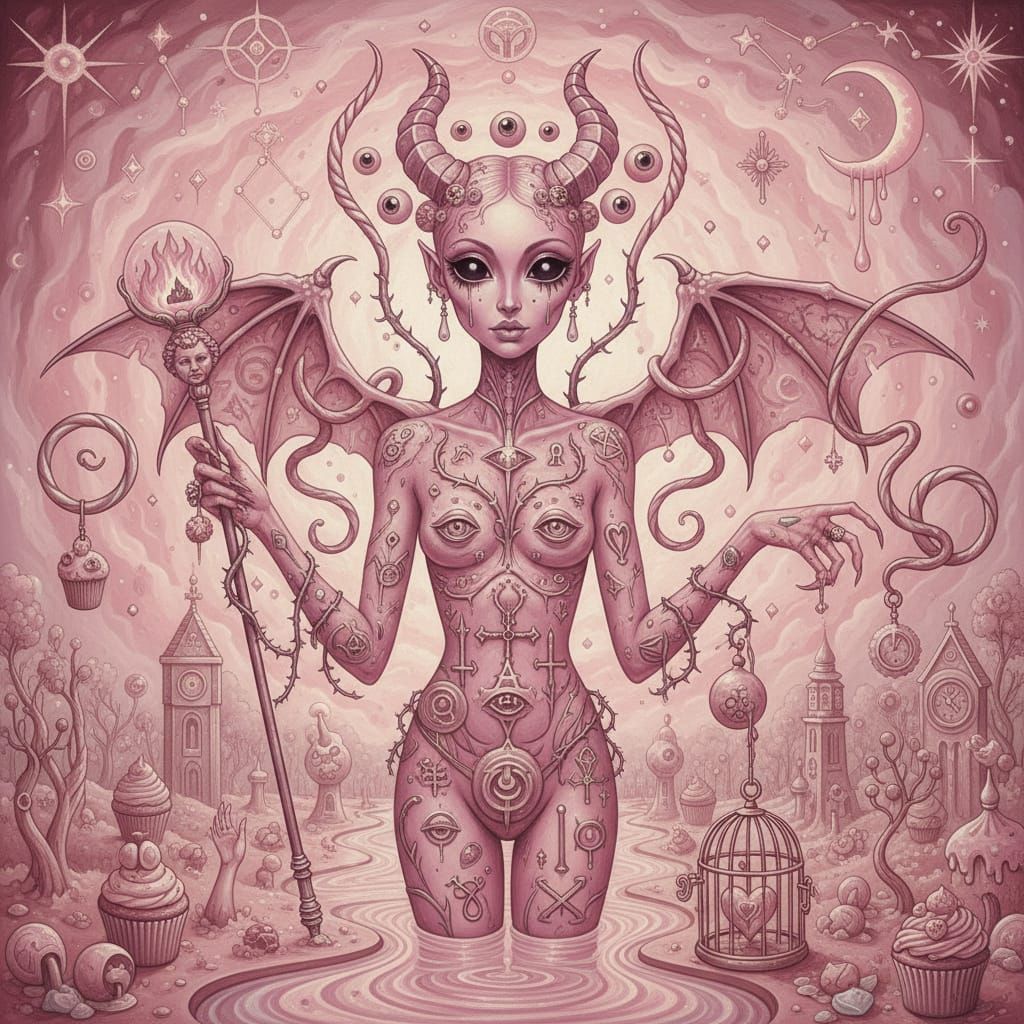 Pink Satan: Pop Surrealist Art with Occult Symbols