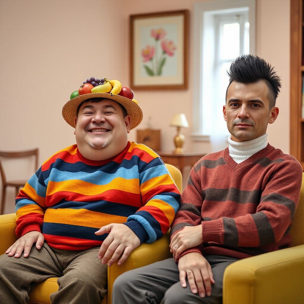 Photorealistic Portrait: Men Resembling Ernie and Bert