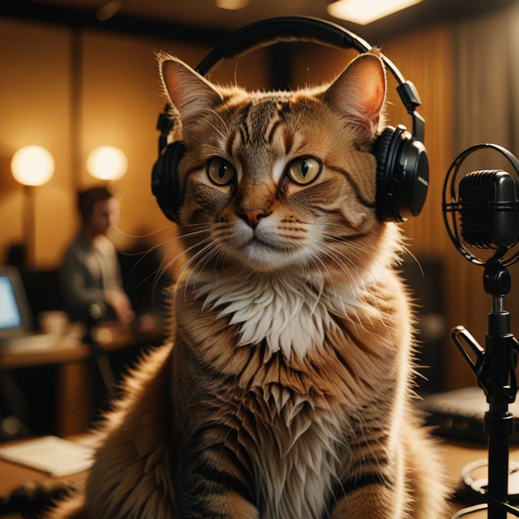 Cat Podcast Studio Portrait in Cinematic Style