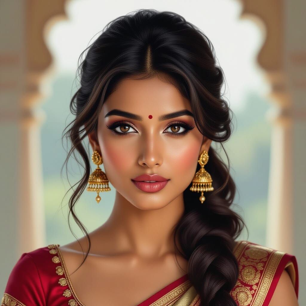 Attractive Indian Actress in Elegant Bun, Hyperrealistic Por...