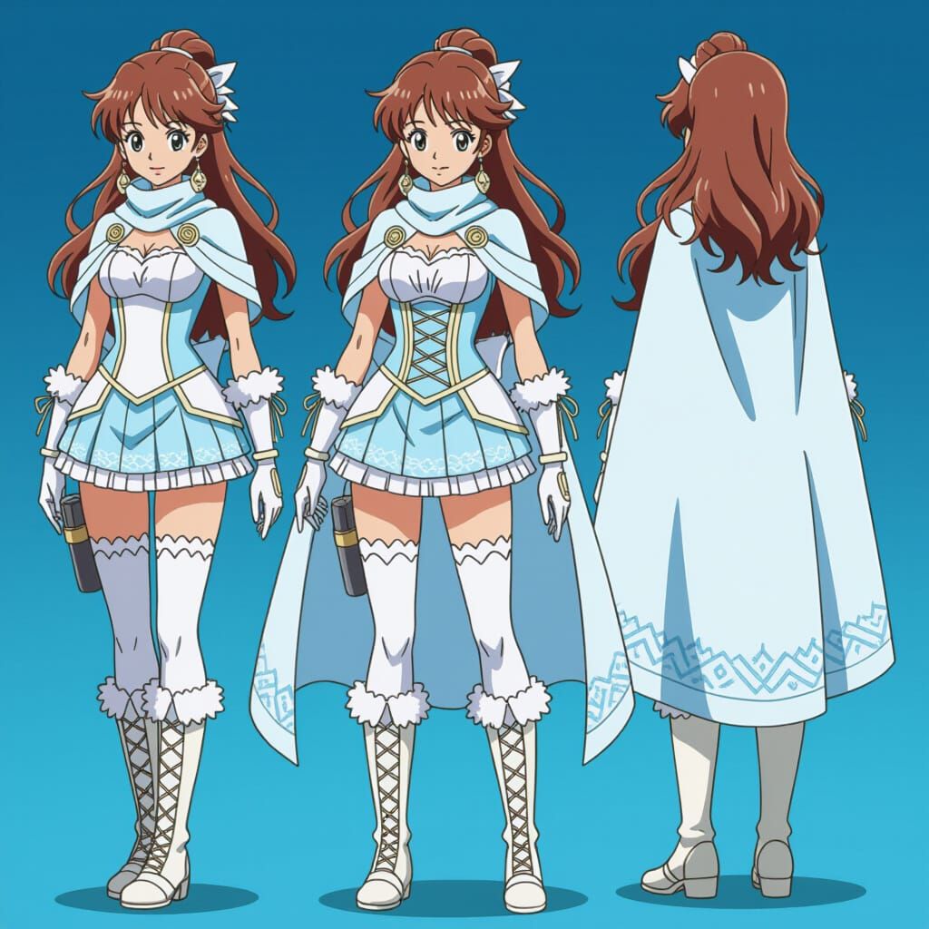 Manga Superheroine in Pastel Blue and White