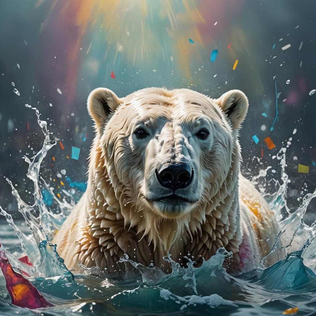 Hyperrealistic Polar Bear Portrait in Splash Art Style