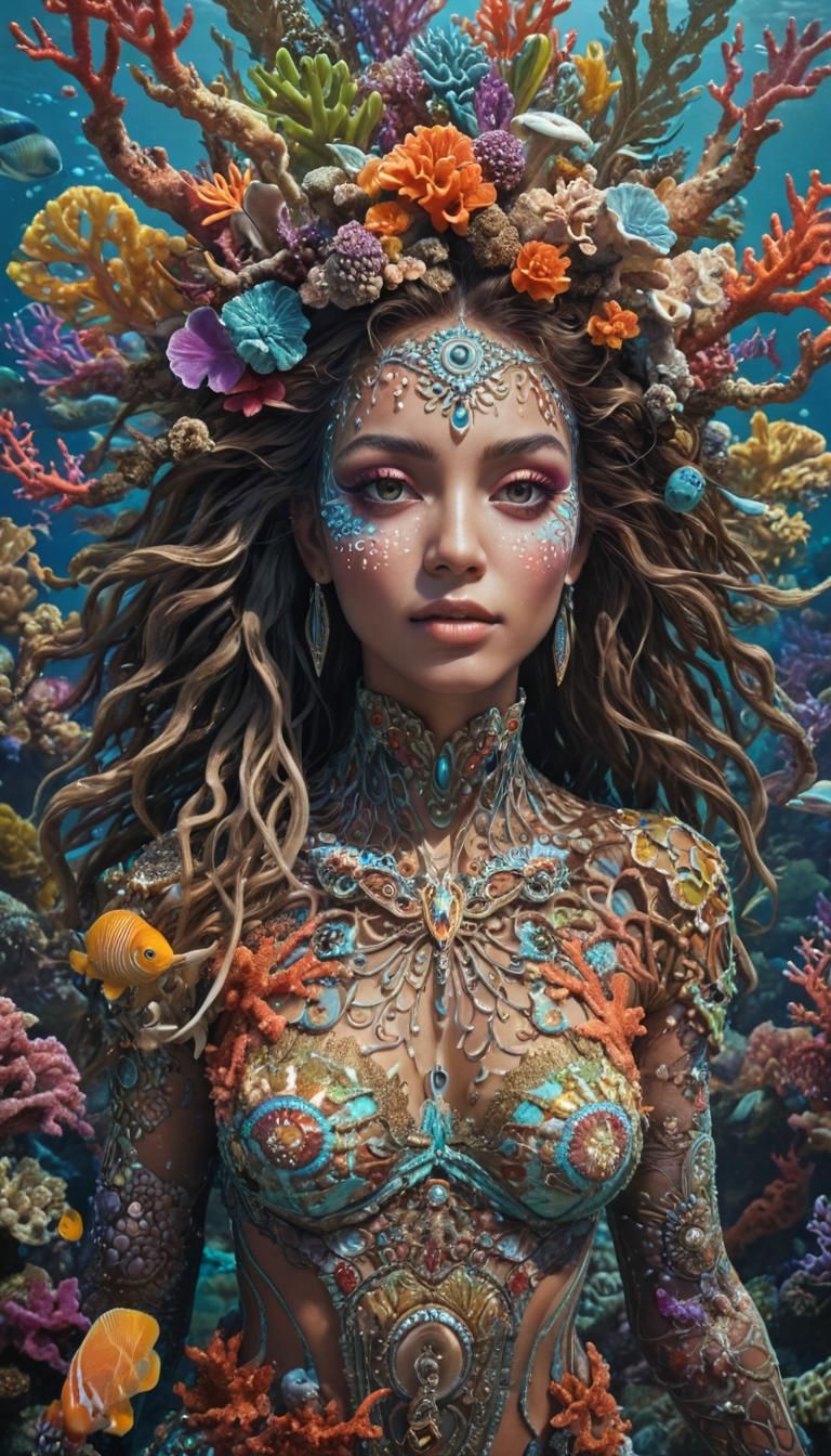 Psychedelic Coral Goddess in Hyperrealism Style