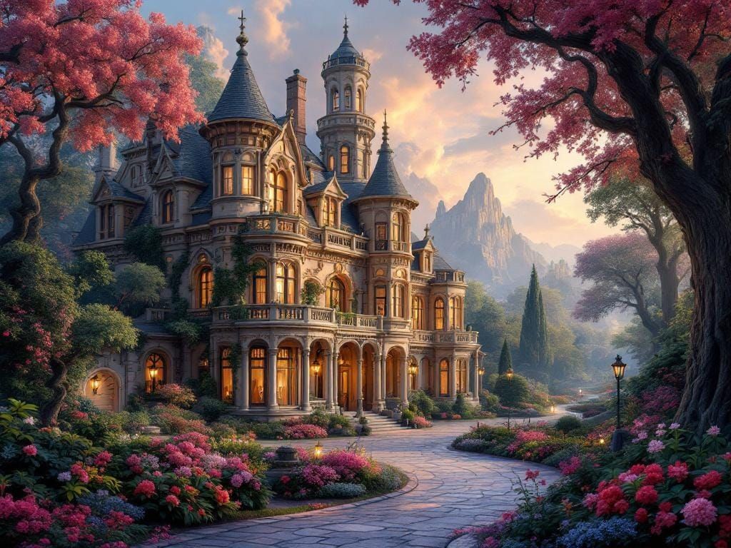 Majestic Homes and Gardens in Matte Painting Style