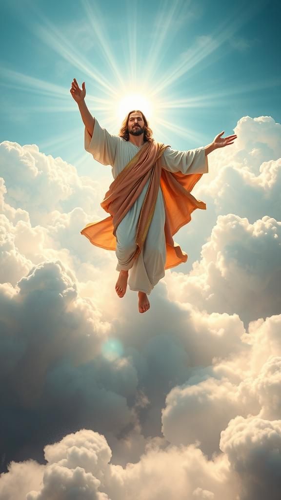 Realistic image of Jesus Christ as the Messiah descending on...