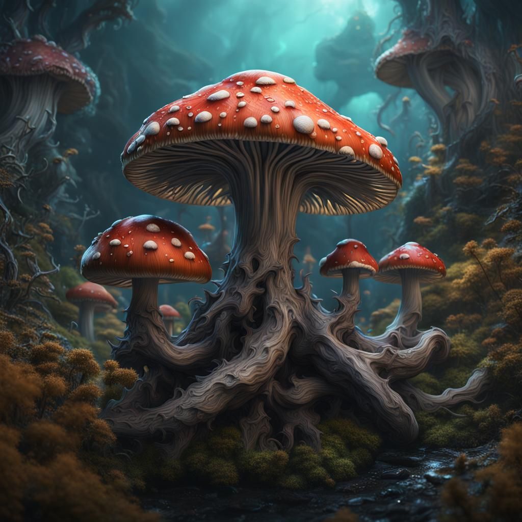 Fantastical Tentacled Mushroom: Detailed Matte Painting