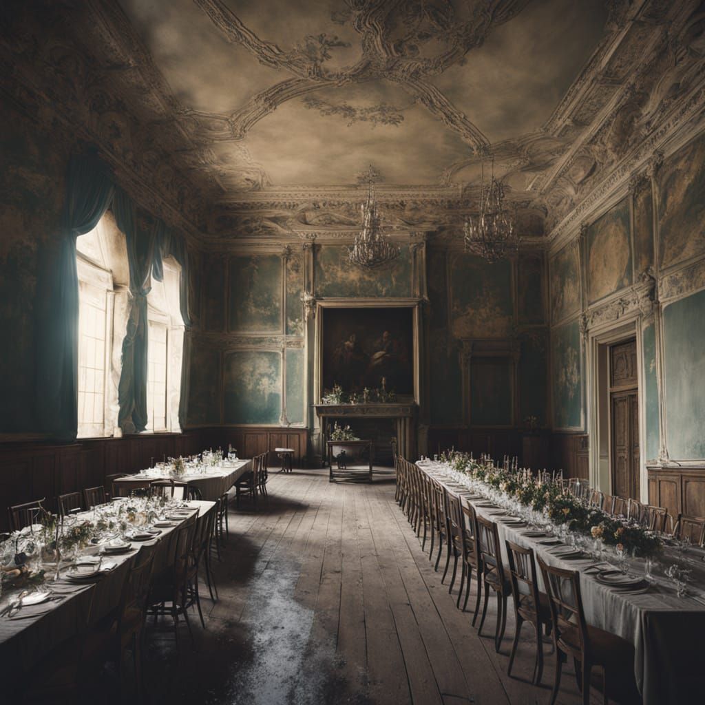 Dusty Grandeur: Abandoned Castle Banquet Hall