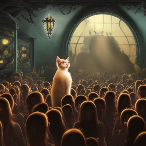 Cat Singer Performing for Fans: Fantasy Concept Art