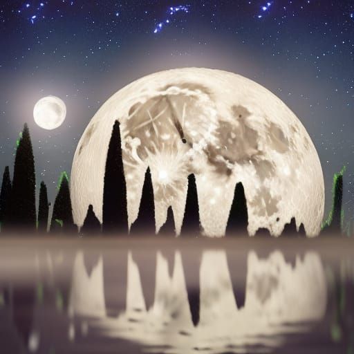 Electric Storm over Moonlit Starry Night