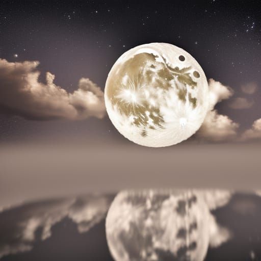 Electric Storm Under Full Moon in Starry Night