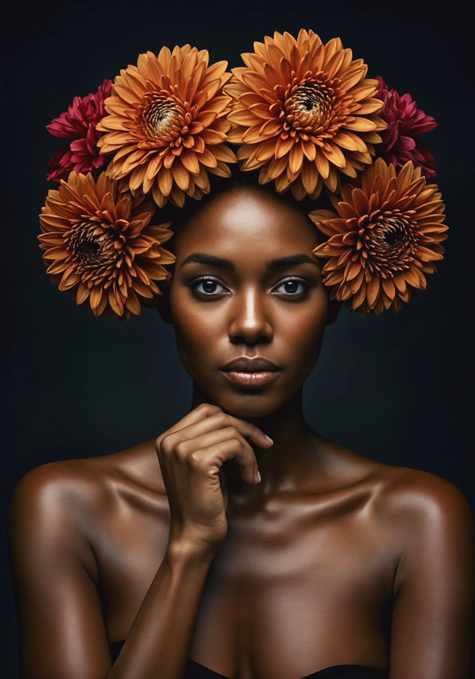Dark-Skinned Woman in Floral Crown Portrait