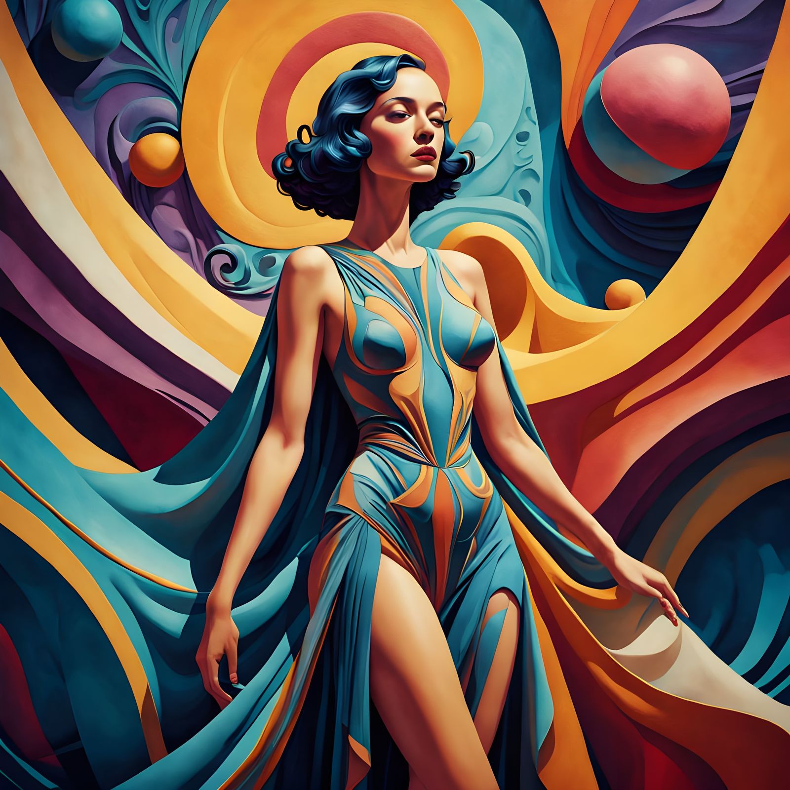 Surrealistic Oil Painting in Neo-Cubist Style with Metallic ...