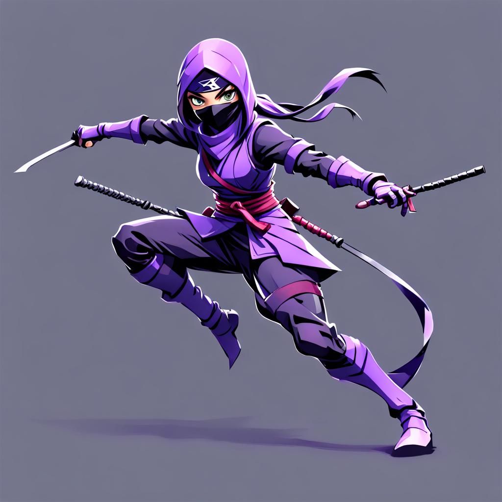 Purple Ninja Girl in Action Pose