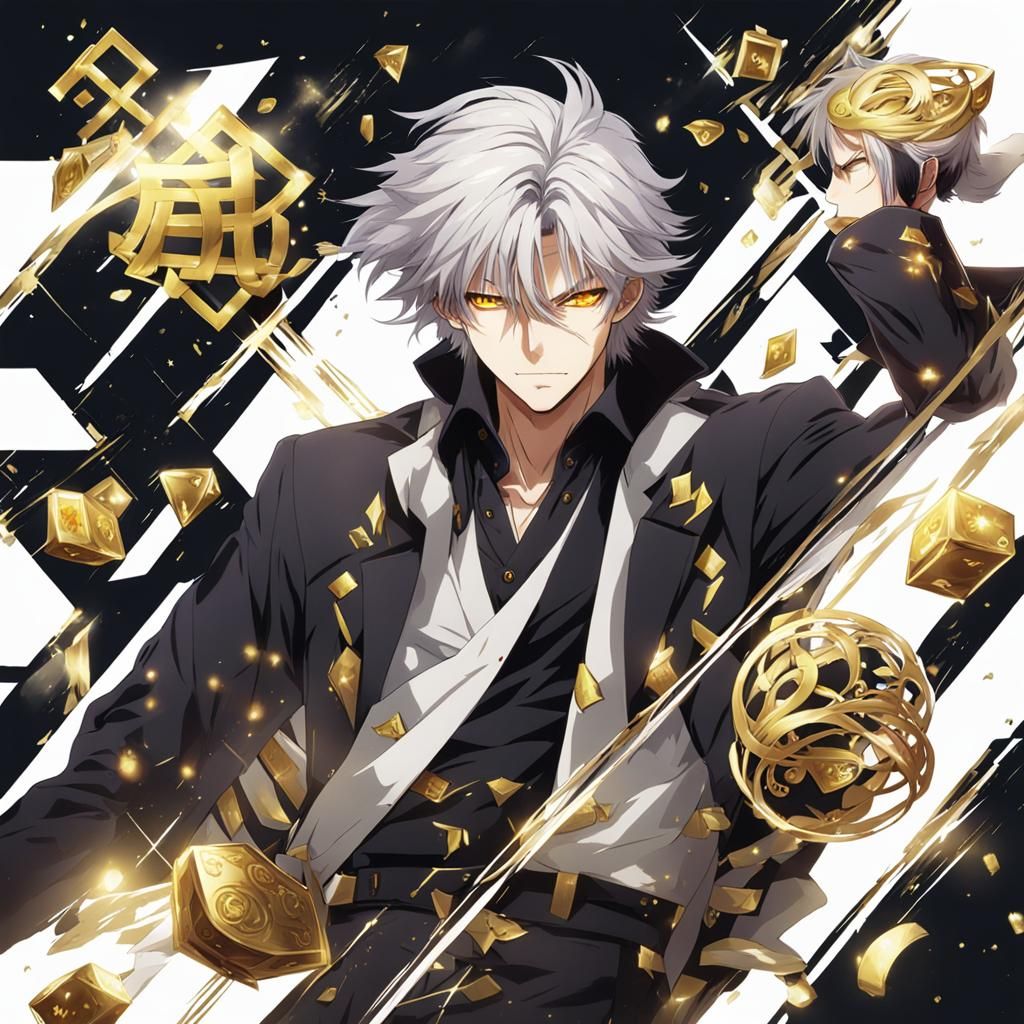 Anime Style Gambler with Silver Hair and Golden Eyes