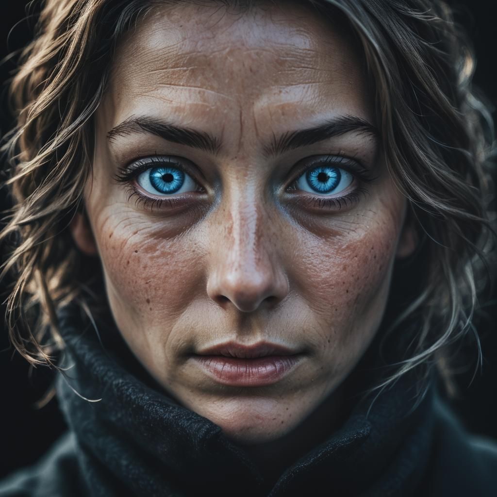 Intense Blue Eyes of a Shadowy Spy Portrait