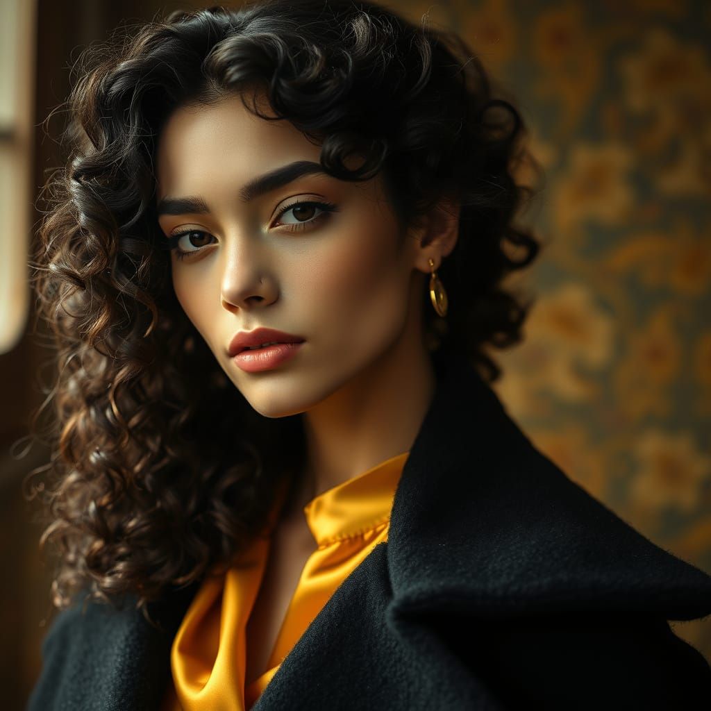 Ethereal Art Nouveau Beauty in Golden Light