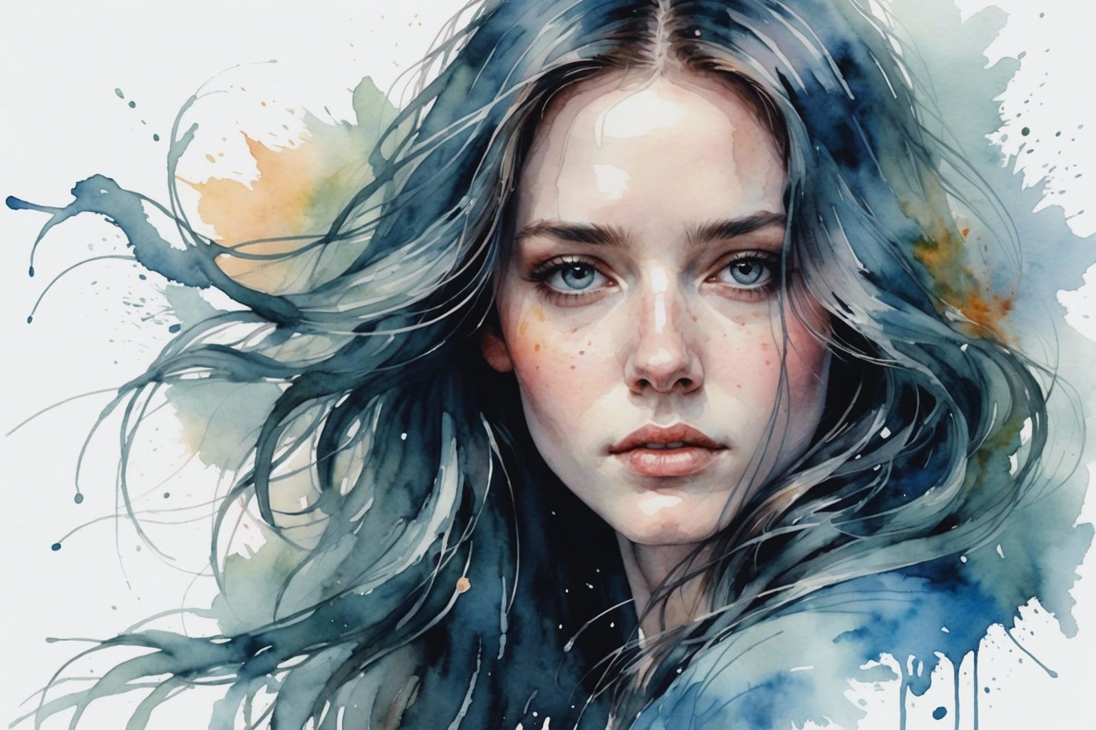 Serene Woman: A Detailed Watercolor Portrait