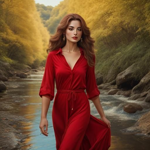 "<lora:Pretty fashion:1.0> "pretty woman, walking in river, ...