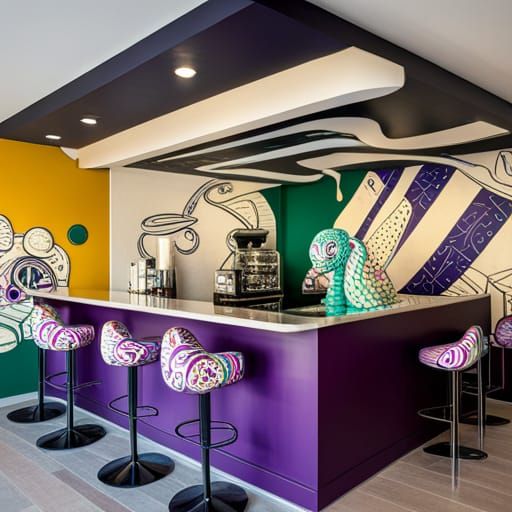 Aliens at Retro Coffee Bar in Space, Lichtenstein Pop Art