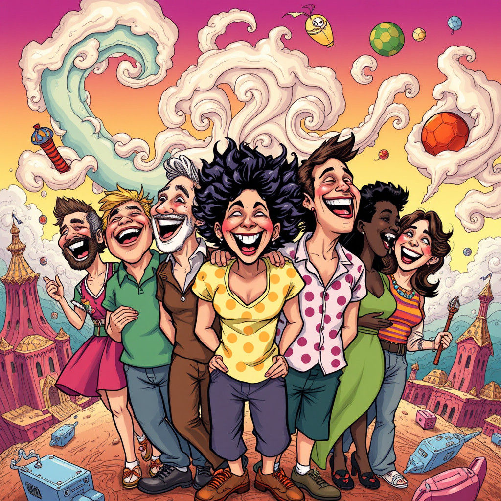 Cartoon People Laughing in Surreal Disney Comic Style