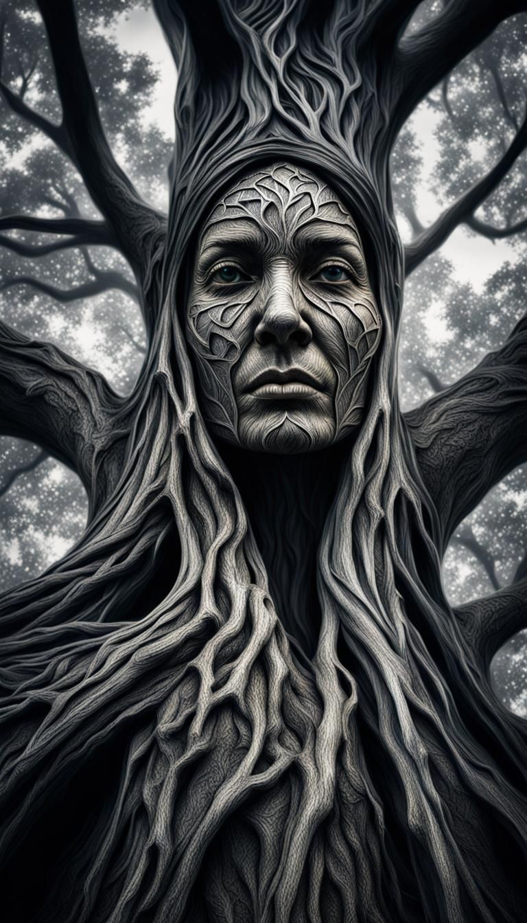 Hyperrealistic Tree Woman Portrait in High Definition