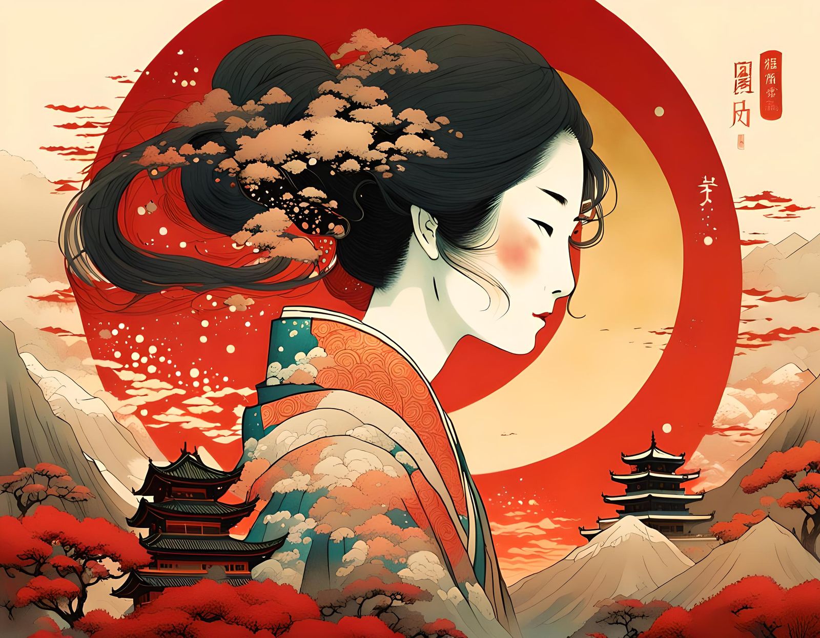 Sandra in Japanese Ink Wash Art