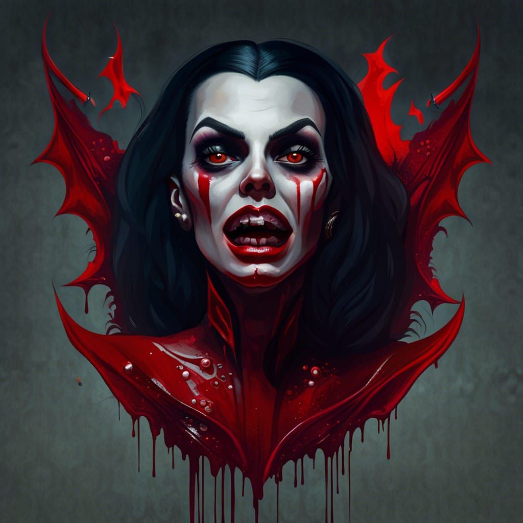 Vampire in Red Drinking Blood