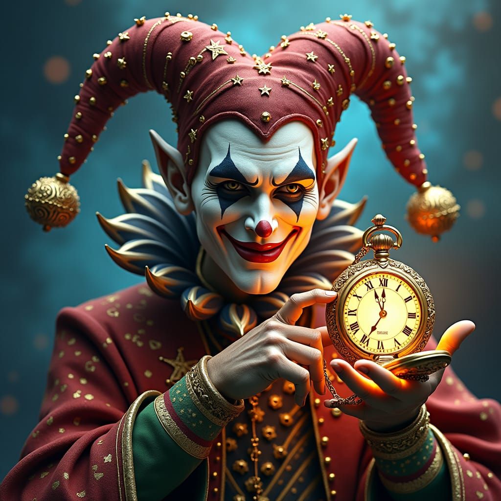 Mystical Jester with Ancient Pocket Watch