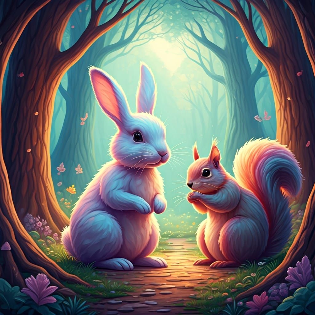 Cotton Candy Woodland Creatures in Whimsical Forest