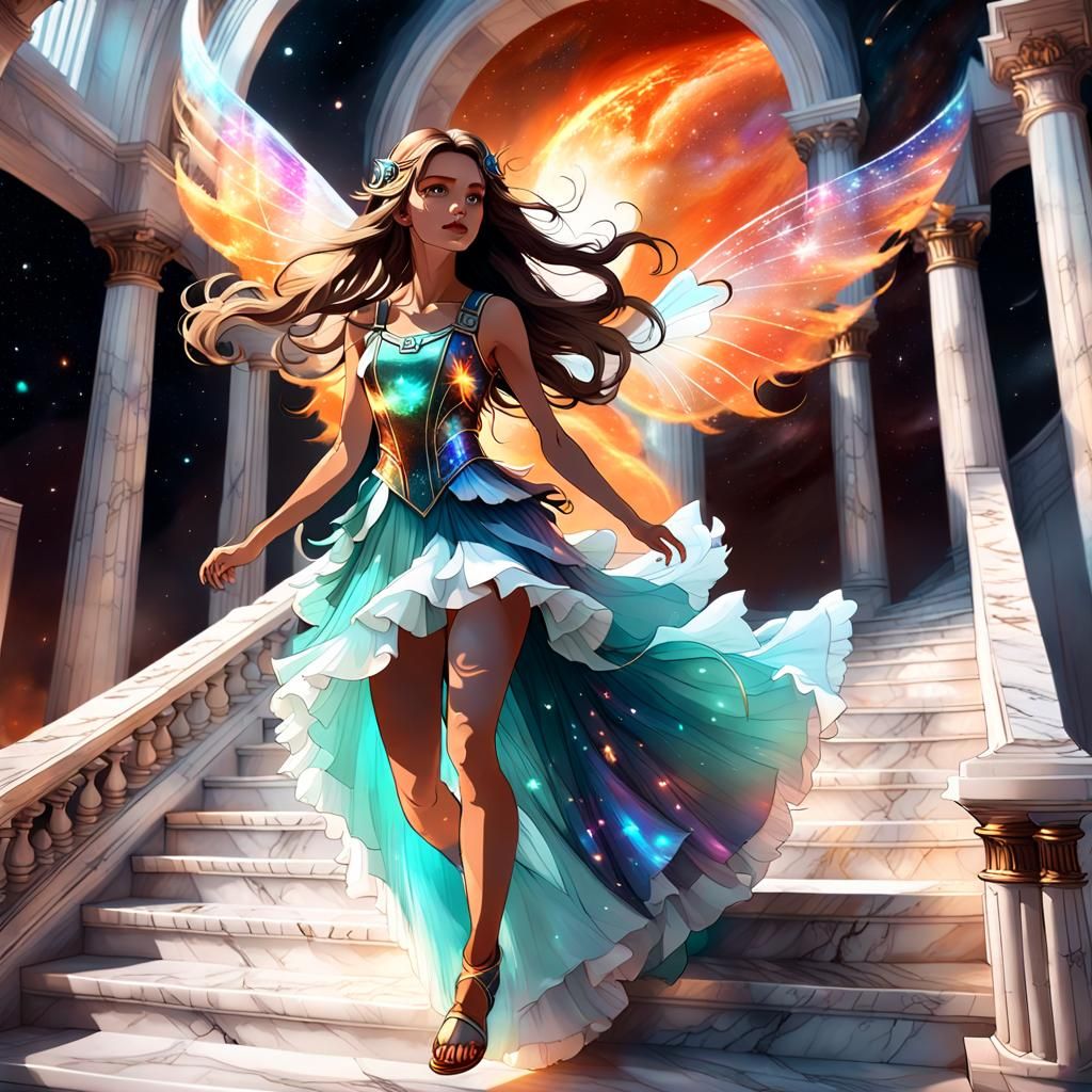 Fairy Ascending to Space, Art Nouveau Style