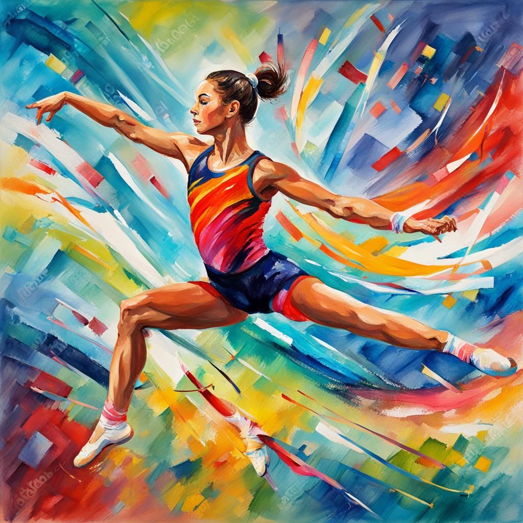Gymnast with Ribbon in Gouache Watercolor Style