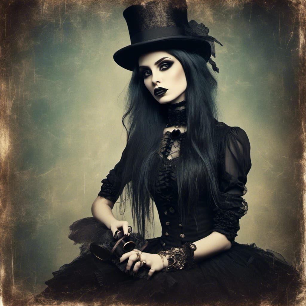 Retro Grunge Goth Woman with Top Hat