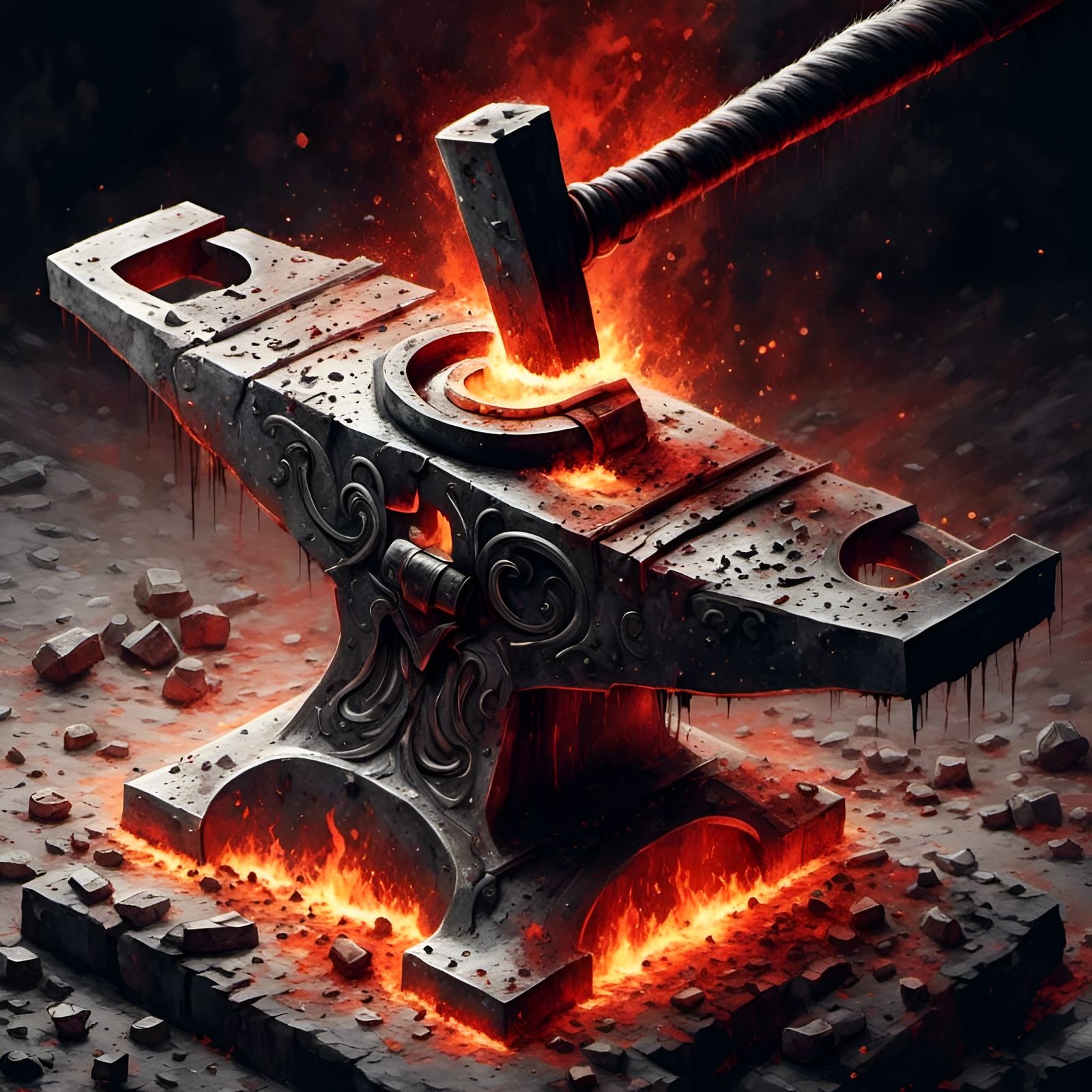 Fiery Forge: Horseshoe on Anvil Ink Drawing