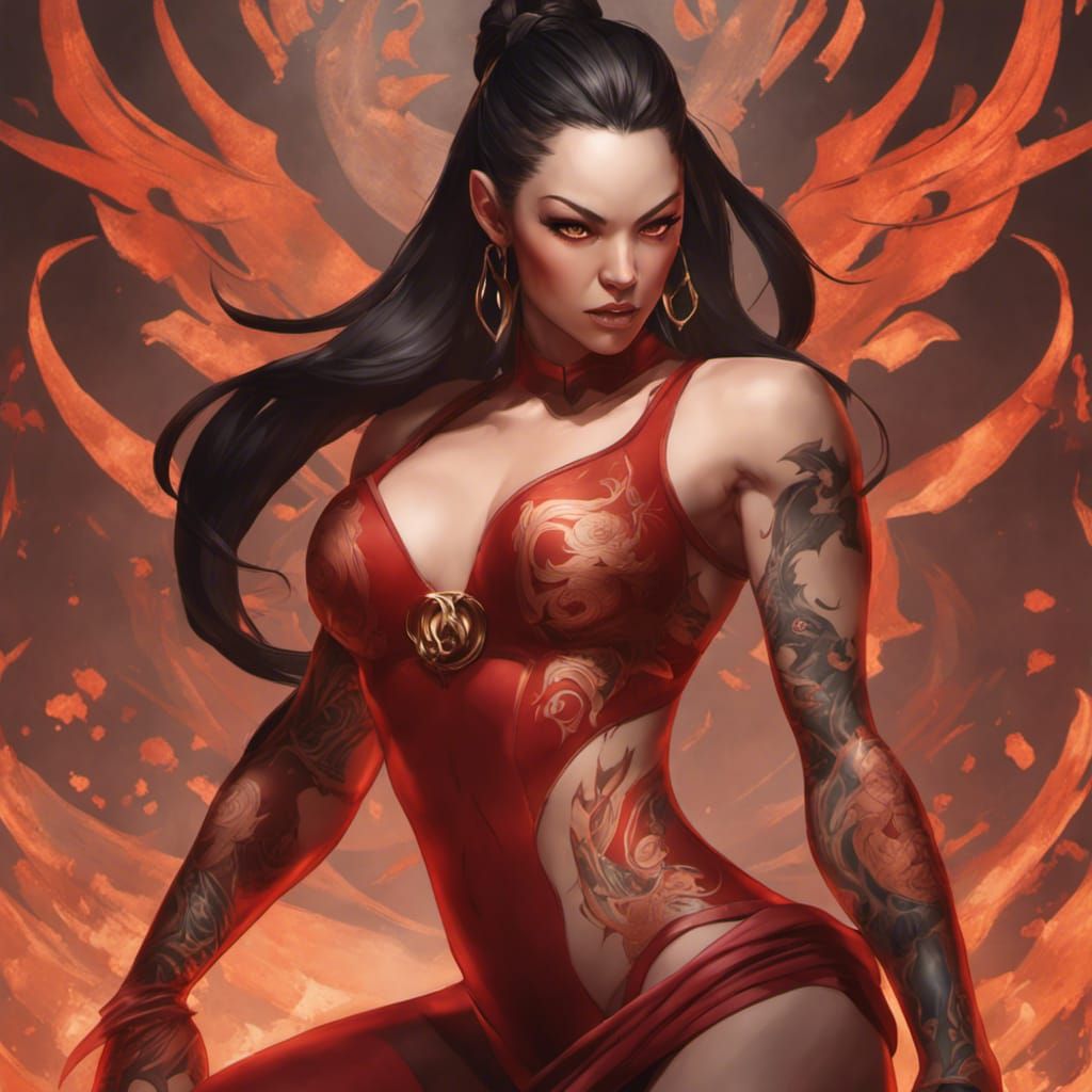 Tattooed Woman in Bodysuit: Detailed 8K Render