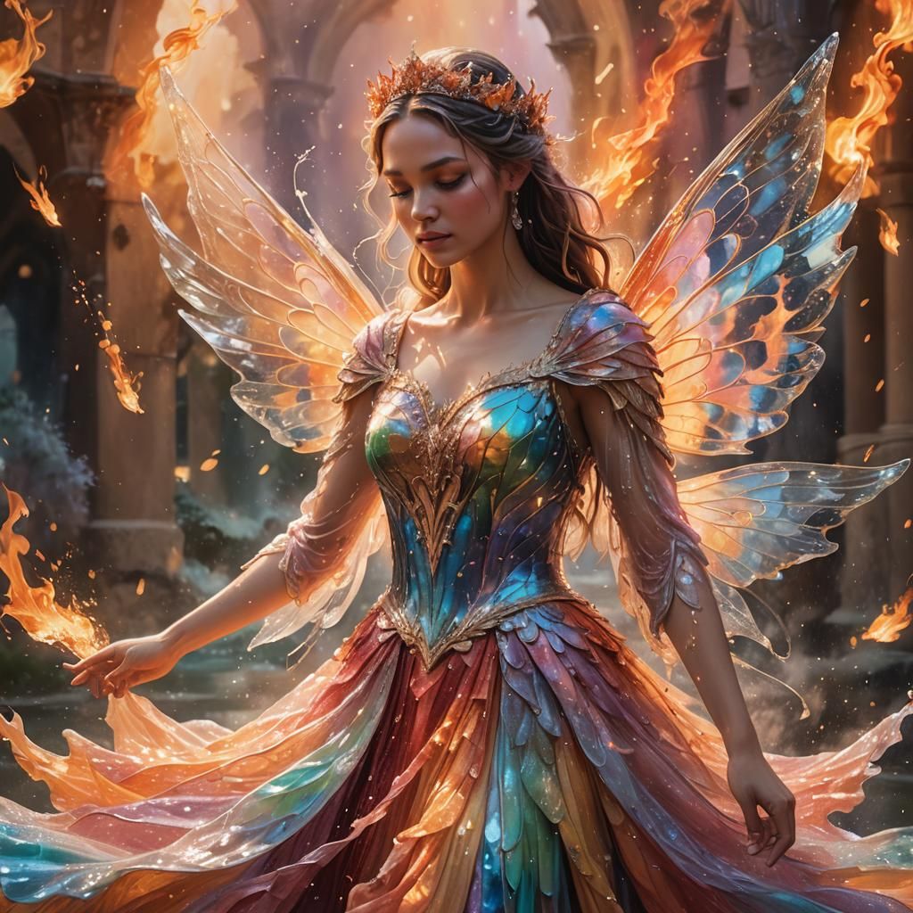 Ethereal Princess in Fire: Hyperrealistic Splash Art
