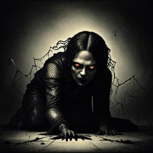 Gothic Horror: Woman with Spiders, Dark Fantasy Art